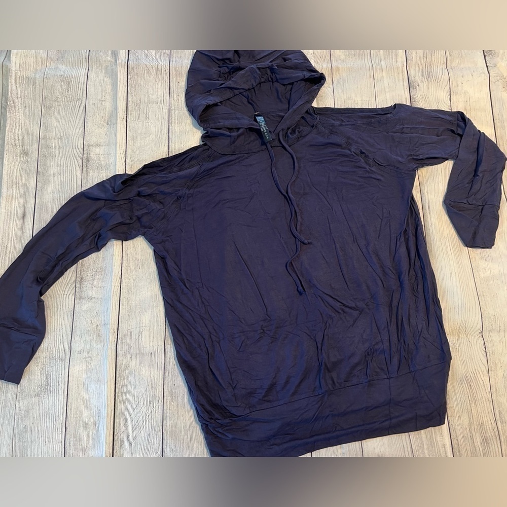 NAVY Blue Raw Hem Hooded Cold Shoulder Sweatshirt Size XL